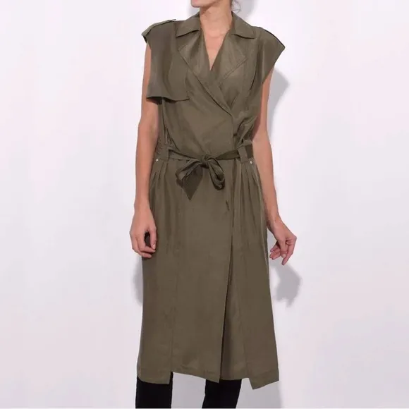 rag &amp; born, silk, light weight trench dress Olive Green Modern Ragged Like New