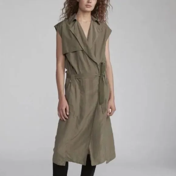 rag &amp; born, silk, light weight trench dress Olive Green Modern Ragged Like New