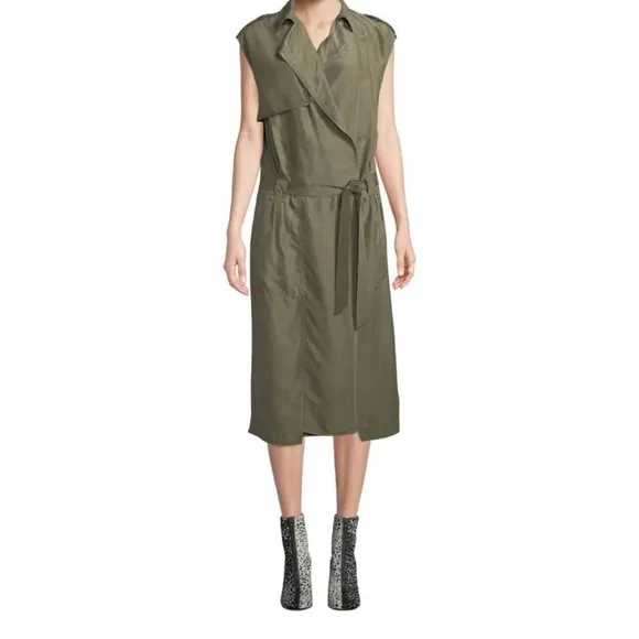 rag &amp; born, silk, light weight trench dress Olive Green Modern Ragged Like New