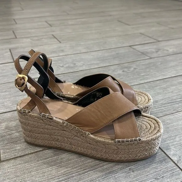 Rag &amp; Bone Hera Tan Leather Crisscross Espadrille Wedge Sandals New!