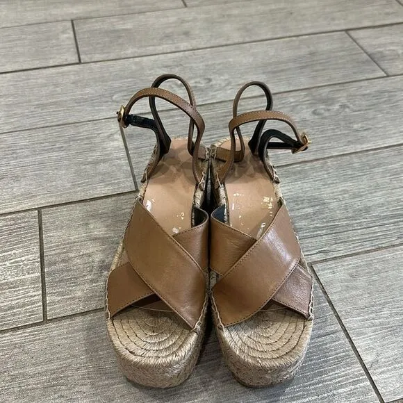 Rag &amp; Bone Hera Tan Leather Crisscross Espadrille Wedge Sandals New!