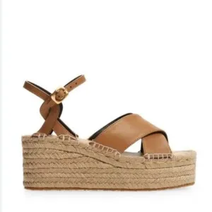 Rag &amp; Bone Hera Tan Leather Crisscross Espadrille Wedge Sandals New!