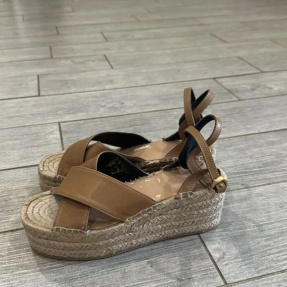 Rag &amp; Bone Hera Tan Leather Crisscross Espadrille Wedge Sandals New!