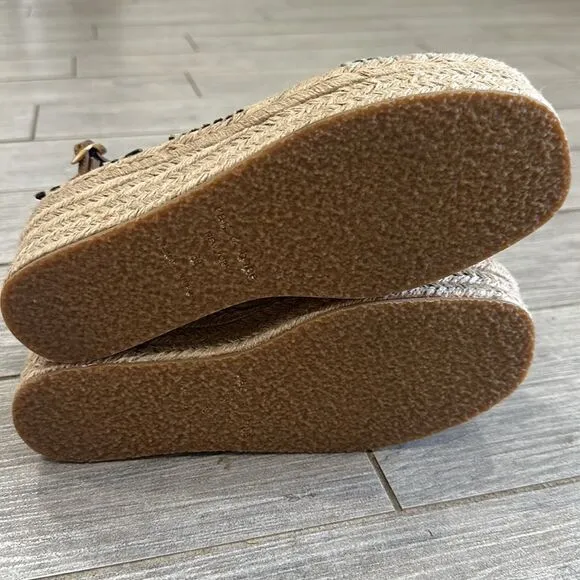 Rag &amp; Bone Hera Tan Leather Crisscross Espadrille Wedge Sandals New!
