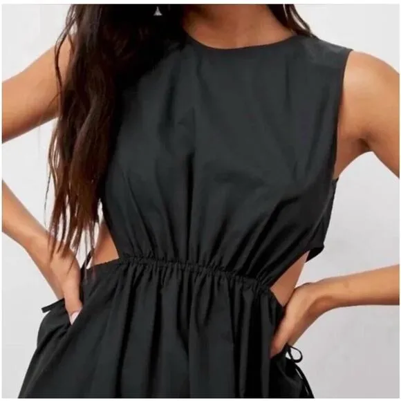 Rails Dress Women Medium Yvette Cutout Midi Black Organic Cotton Poplin Classic