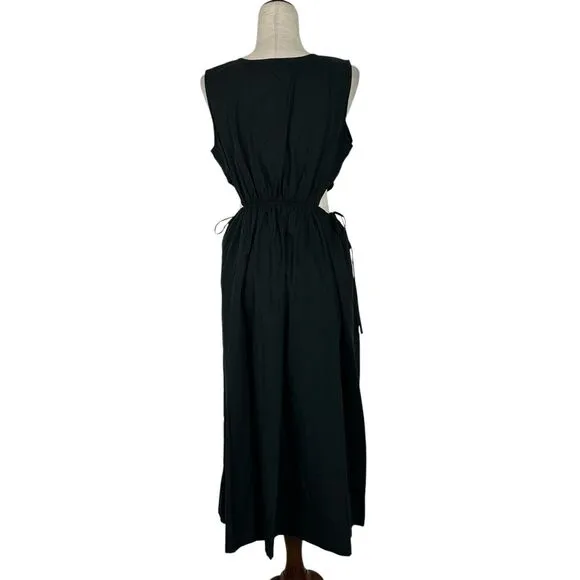 Rails Dress Women Medium Yvette Cutout Midi Black Organic Cotton Poplin Classic