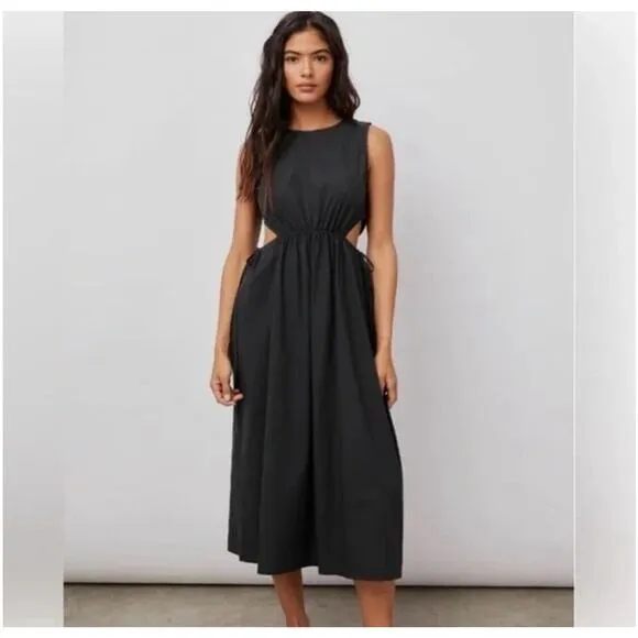 Rails Dress Women Medium Yvette Cutout Midi Black Organic Cotton Poplin Classic