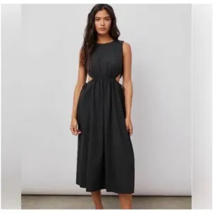 Rails Dress Women Medium Yvette Cutout Midi Black Organic Cotton Poplin Classic
