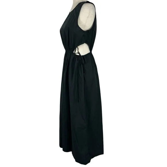 Rails Dress Women Medium Yvette Cutout Midi Black Organic Cotton Poplin Classic