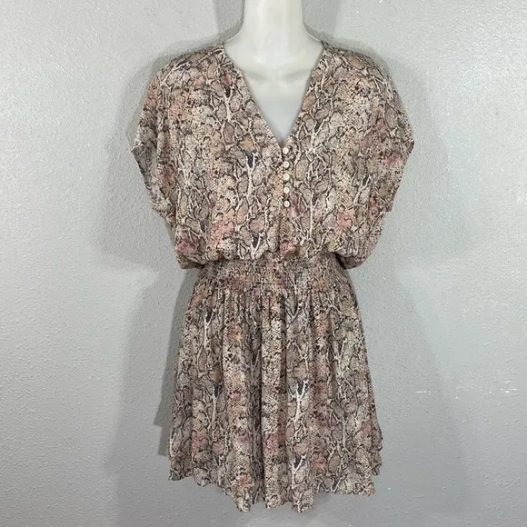 Rails Pink Cream Karla Python Print Blouson Dress Small S AB9