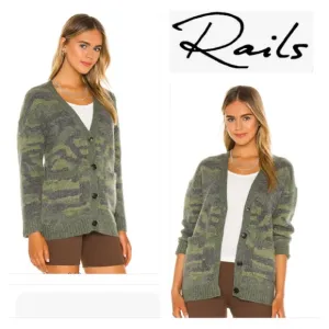 RAILS RUNI CAMOUFLAGE WOOL BLEND CARDIGAN IN GREEN CAMO  Size XS