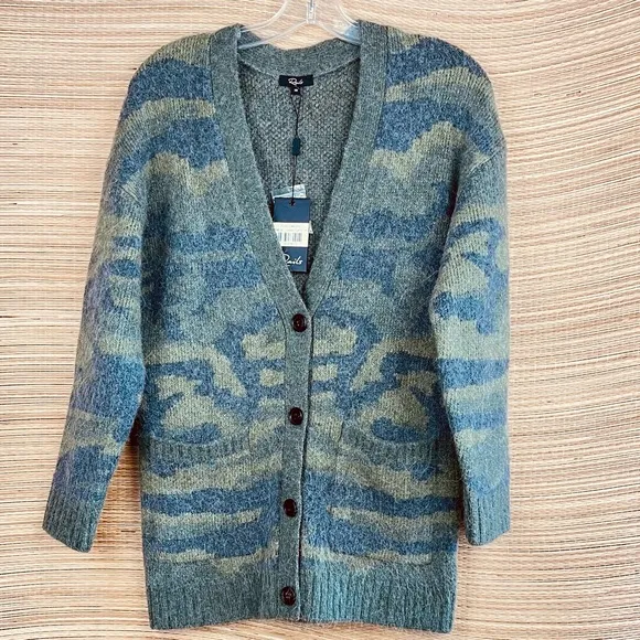 RAILS RUNI CAMOUFLAGE WOOL BLEND CARDIGAN IN GREEN CAMO  Size XS