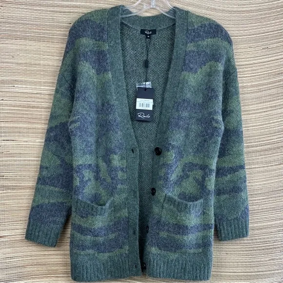 RAILS RUNI CAMOUFLAGE WOOL BLEND CARDIGAN IN GREEN CAMO  Size XS