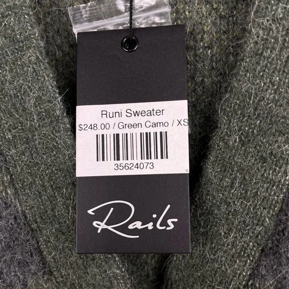 RAILS RUNI CAMOUFLAGE WOOL BLEND CARDIGAN IN GREEN CAMO  Size XS