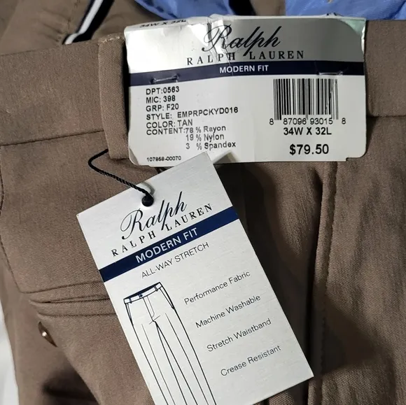 Ralph by Ralph Lauren Men's Tan NWT Modern Fit Dress Pants Size 34X32