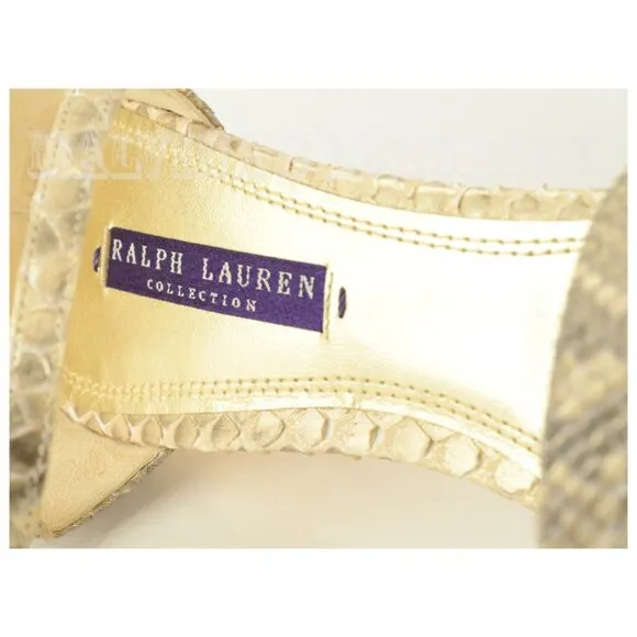 RALPH LAUREN JEANNE SHOES METALLIC REPTILE LEATHER HIGH HEEL PLATFORM SANDALS 10