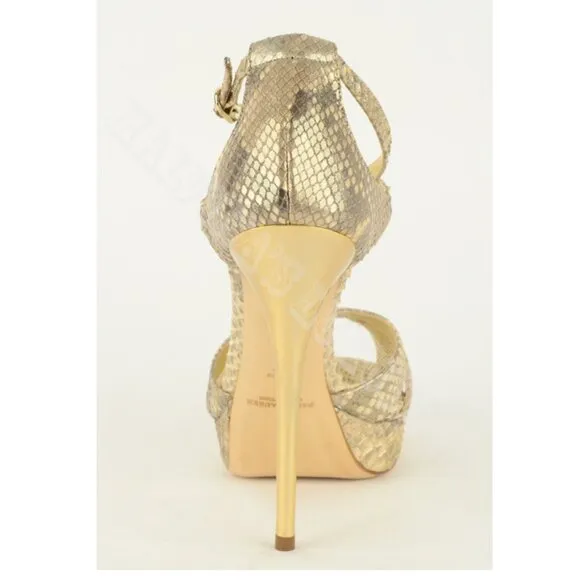 RALPH LAUREN JEANNE SHOES METALLIC REPTILE LEATHER HIGH HEEL PLATFORM SANDALS 10