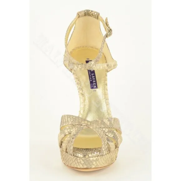 RALPH LAUREN JEANNE SHOES METALLIC REPTILE LEATHER HIGH HEEL PLATFORM SANDALS 10