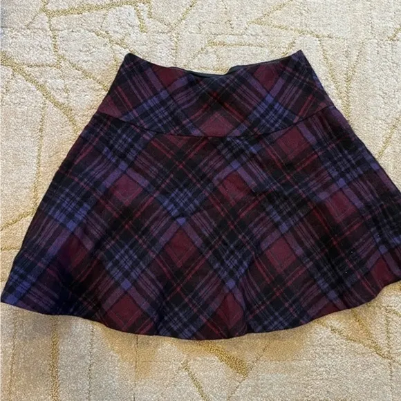 🍓🍕Ralph Lauren Purple wool tartan Plaid A-Line Skirt maroon black preppy