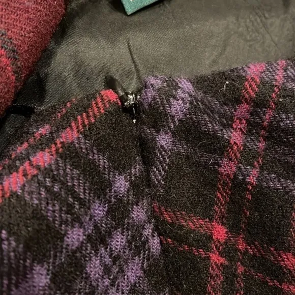🍓🍕Ralph Lauren Purple wool tartan Plaid A-Line Skirt maroon black preppy