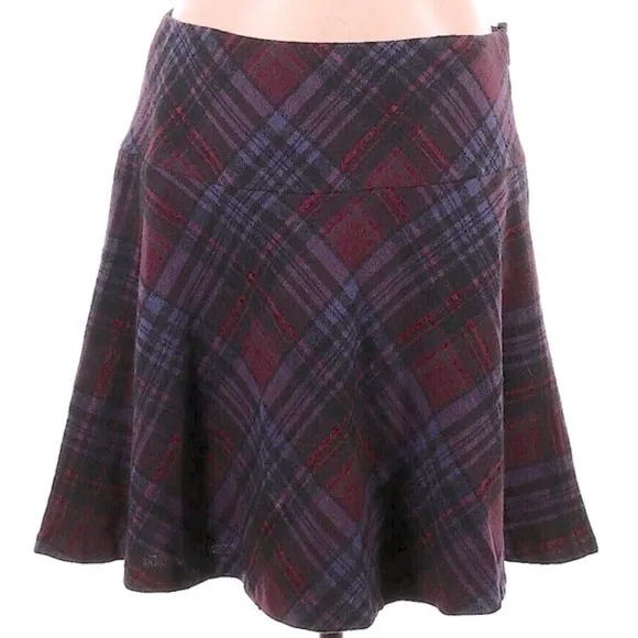 🍓🍕Ralph Lauren Purple wool tartan Plaid A-Line Skirt maroon black preppy