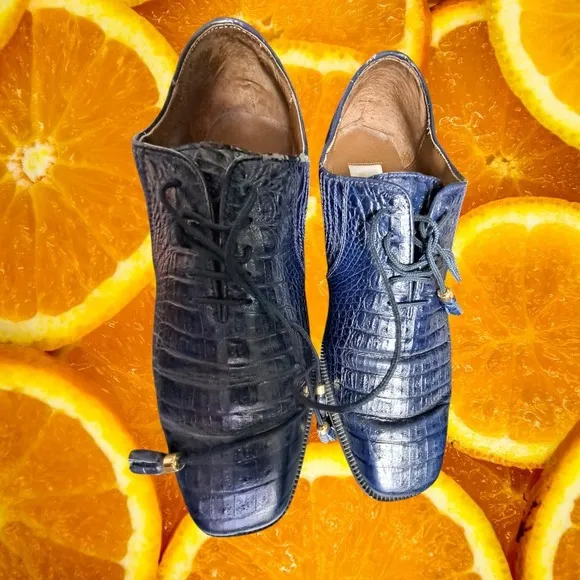 Ramo Alto Leather Dress Shoes Alligator Print Lace Up Oxfords 10.5 M