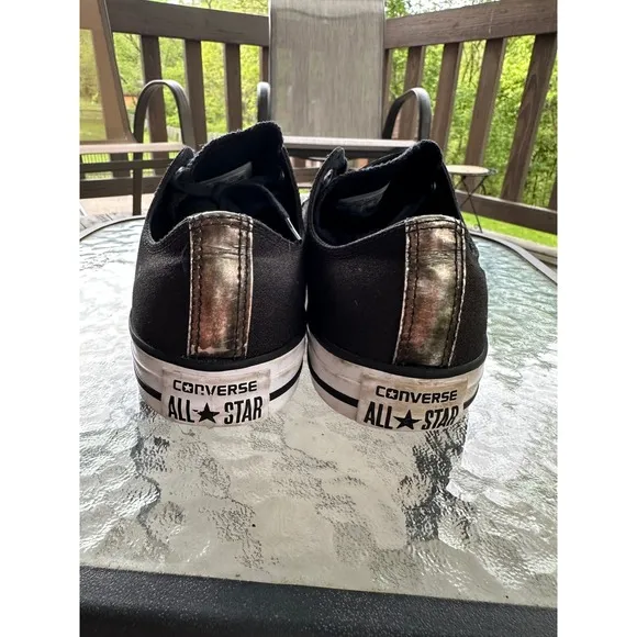 Rare Converse All Star Metallic Toe Cap Sneakers Black Casual Shoes Woman's 9.5