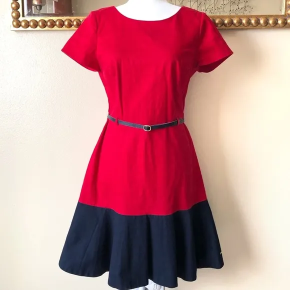 Red Tommy Hilfiger Cotton Belted Dress