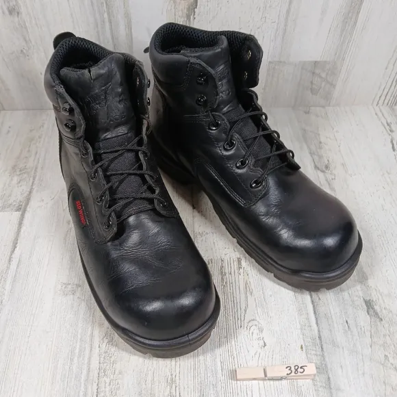 Red Wing Black Leather Steel Toe Industrial Work Boots Men's #385