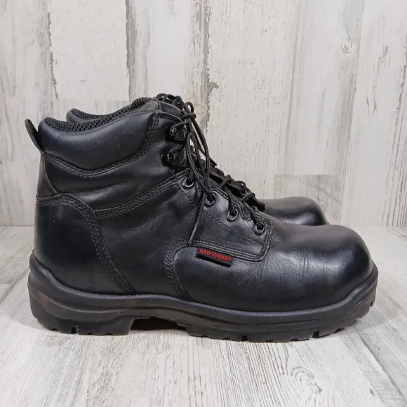 Red Wing Black Leather Steel Toe Industrial Work Boots Men's #385
