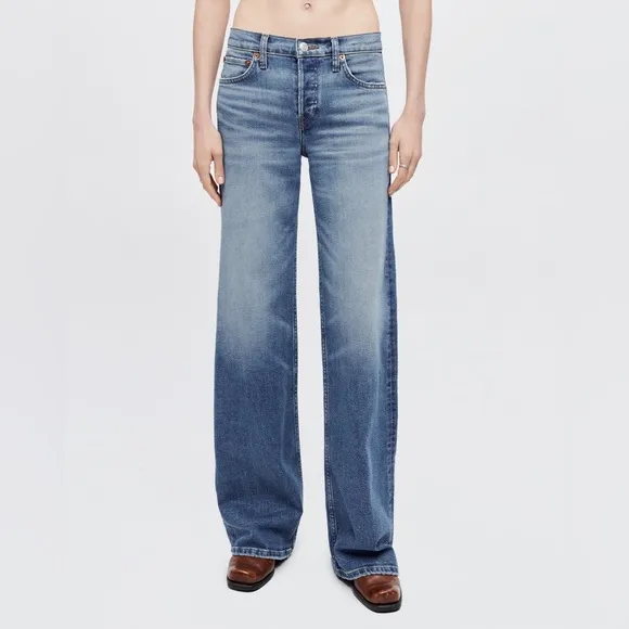RE/DONE Women’s Mid-Rise Wide Leg Medium Wash Denim Jeans- Size 25