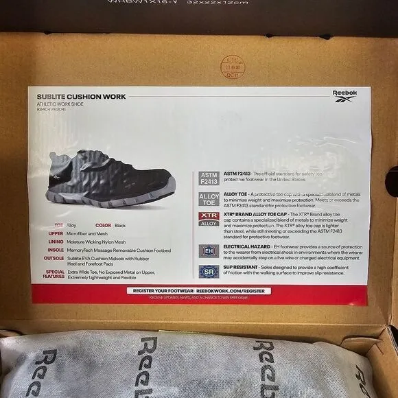 Reebok Sublite Cushion Safety Alloy Toe Work Shoes Black Womens Size 10