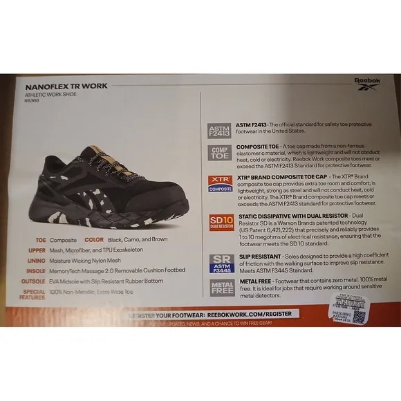 Reebok Work NanoFlex TR RB366 Women's 6.5M Composite Toe Work Shoes NEW #827