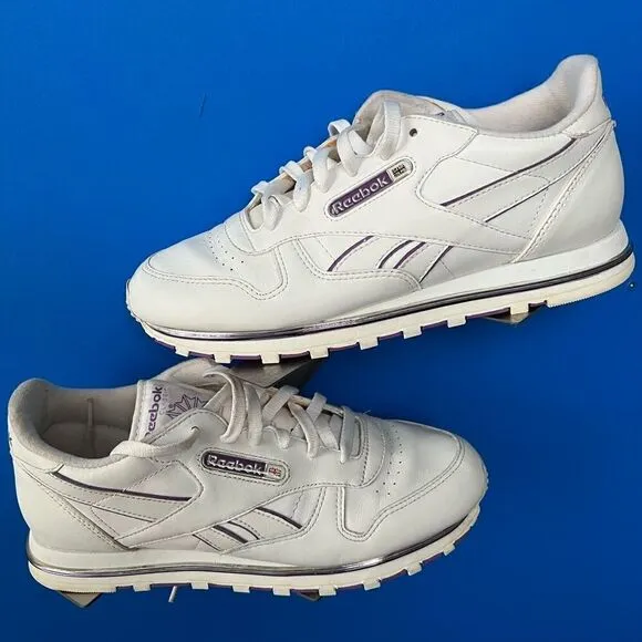 Reebok Classic Shoes RB409 Women White Purple Accent Leather Sneakers Sz 10