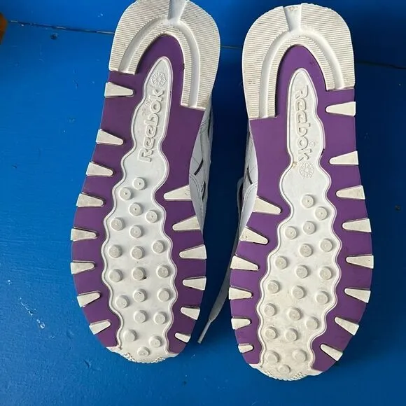Reebok Classic Shoes RB409 Women White Purple Accent Leather Sneakers Sz 10