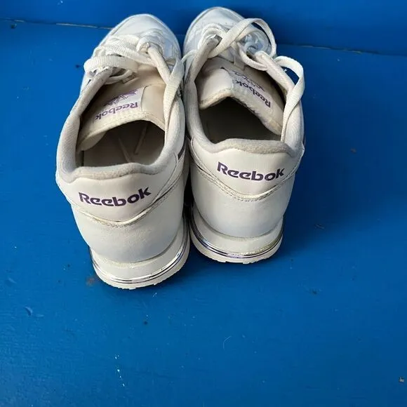 Reebok Classic Shoes RB409 Women White Purple Accent Leather Sneakers Sz 10