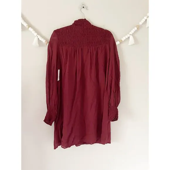 Reformation Brandi Smocked Mini Dress Relaxed Fit Chiffon Plum Burgundy Sz Large