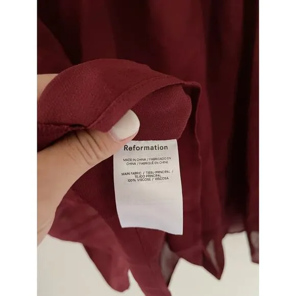 Reformation Brandi Smocked Mini Dress Relaxed Fit Chiffon Plum Burgundy Sz Large