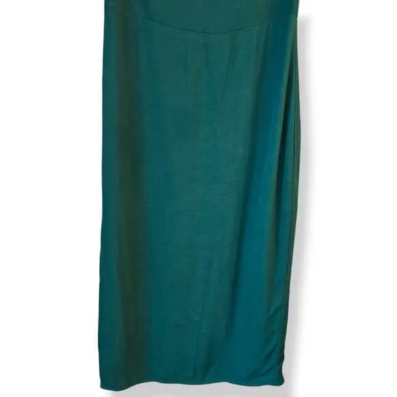 Reformation Squared Neck Puff Sleeve Midi Dress Sz 2 Green Slit Elegant Classic