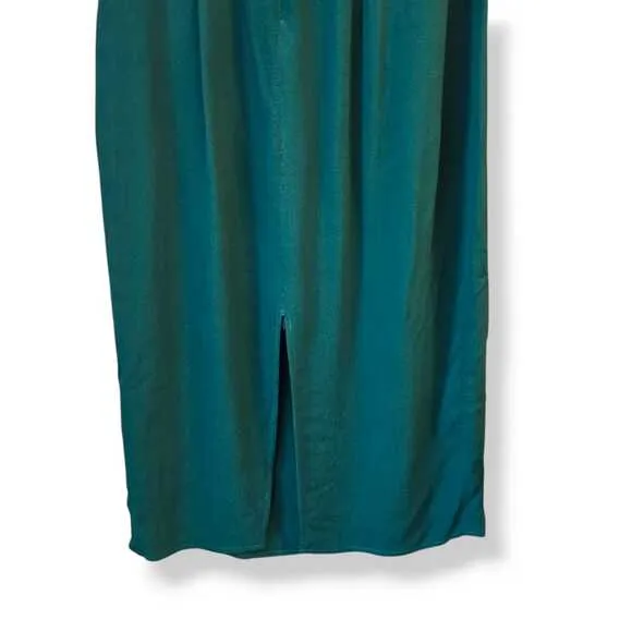 Reformation Squared Neck Puff Sleeve Midi Dress Sz 2 Green Slit Elegant Classic