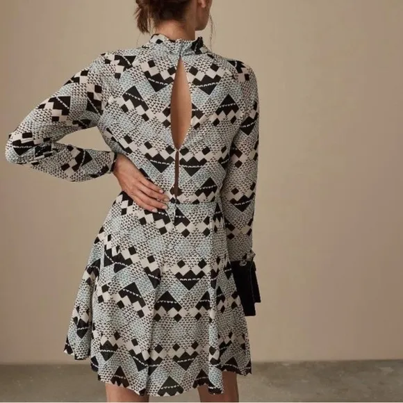 REISS Ardelle Geo Heart Mini Dress Long Sleeve Size 6