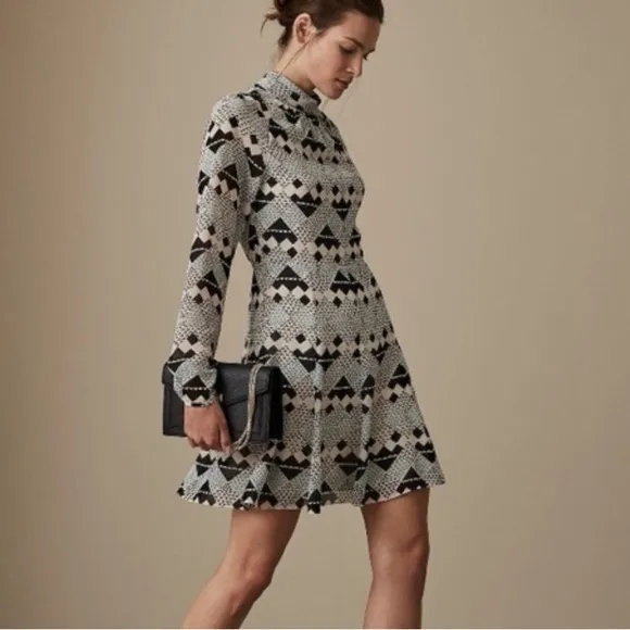 REISS Ardelle Geo Heart Mini Dress Long Sleeve Size 6