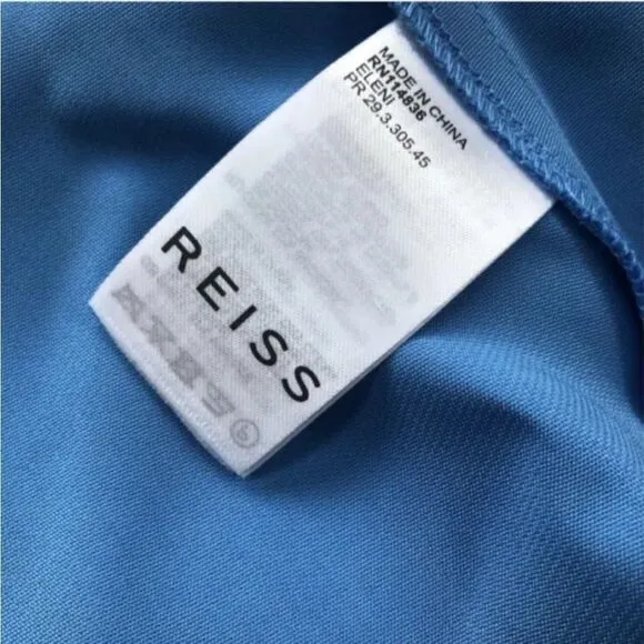 REISS Eleni Cap Sleeve Midi Dress Womens Size 4 Blue Backless NEW