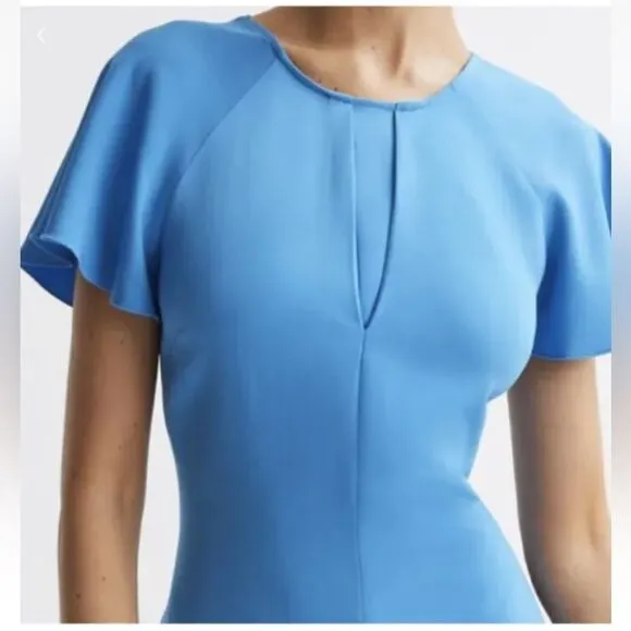 REISS Eleni Cap Sleeve Midi Dress Womens Size 4 Blue Backless NEW