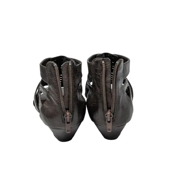 Relativity Open Toe Gladiator Grey Pewter Wedge Sandals Shoes Back Zipper Size 8