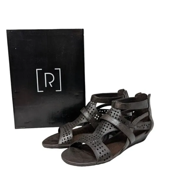 Relativity Open Toe Gladiator Grey Pewter Wedge Sandals Shoes Back Zipper Size 8