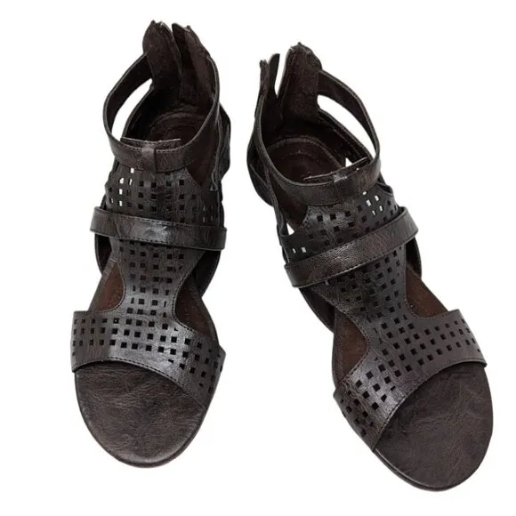 Relativity Open Toe Gladiator Grey Pewter Wedge Sandals Shoes Back Zipper Size 8