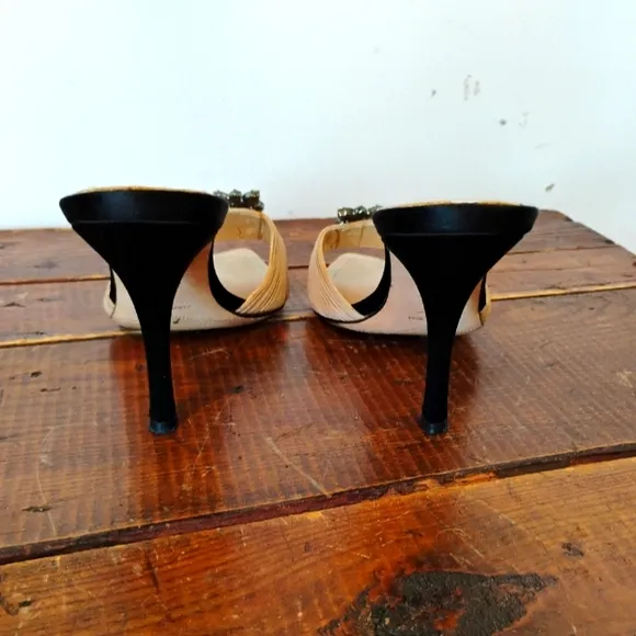 Rene' Caovilla Crystal Embellished Nude Slides Sandals Size 36.5