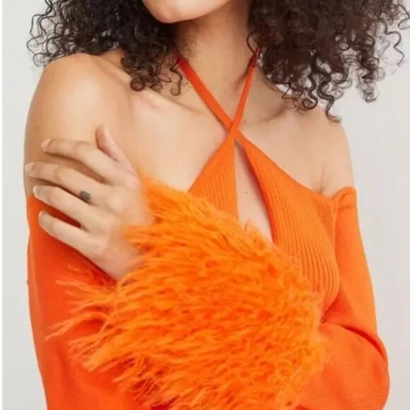 🌈RETRO FUNKY 90's VIBE🌈 H&amp;M CO-EXIST STORY Fur Cuff Knit Dress Orange