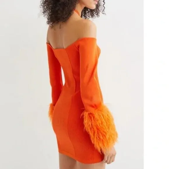 🌈RETRO FUNKY 90's VIBE🌈 H&amp;M CO-EXIST STORY Fur Cuff Knit Dress Orange